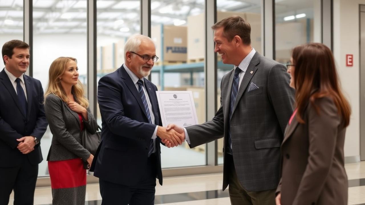 Handshake at an Authorized Economic Operator certification ceremony
