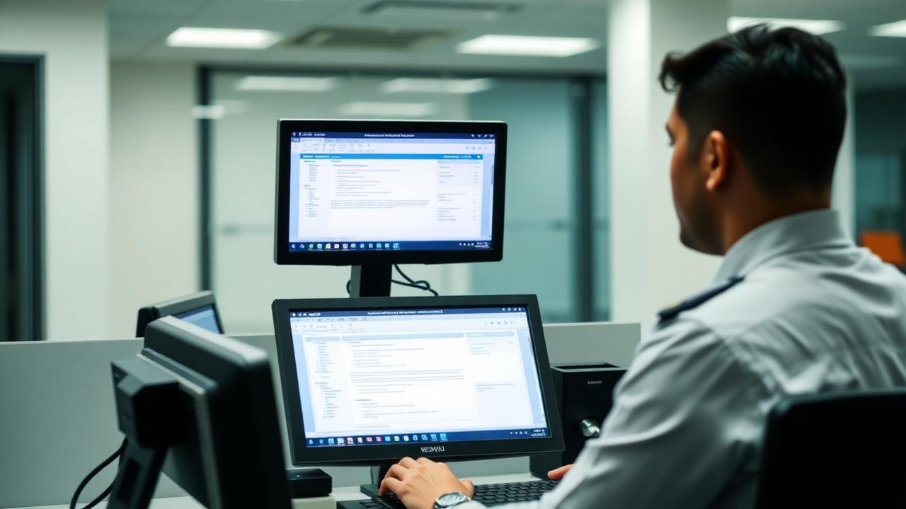 Customs officer reviewing an electronic declaration on screen